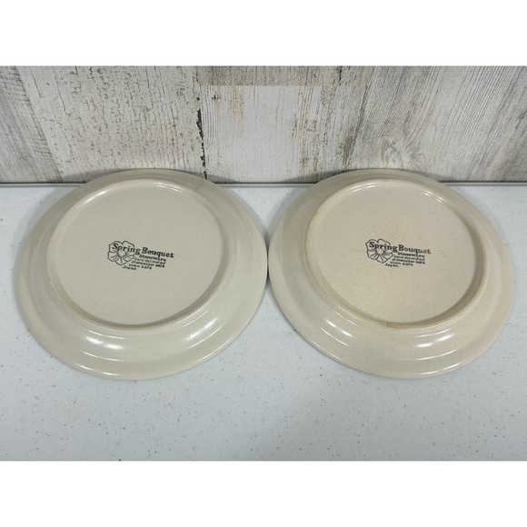 Spring Bouquet Stoneware Yellow Floral Green Band Bread & Butter Plate Set of 2 - Picture 5 of 7